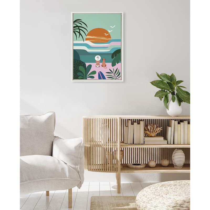Kate and Laurel Sylvie Sun Flock Framed Canvas by Rachel Lee