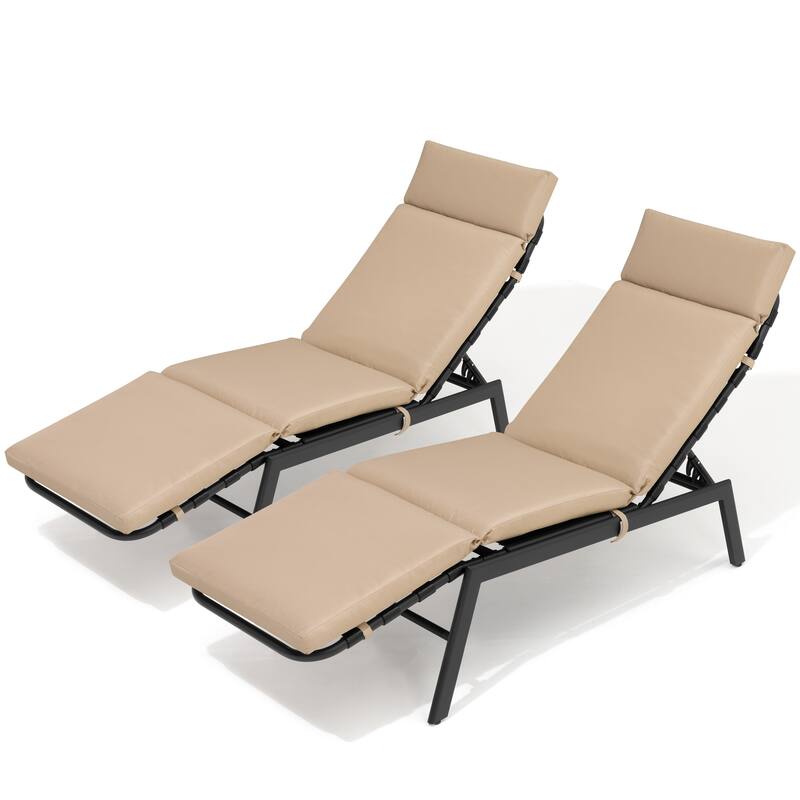 Patio Chaise Lounge Chair Adjustable Outdoor Recliners with Cushion - Beige - 2PC