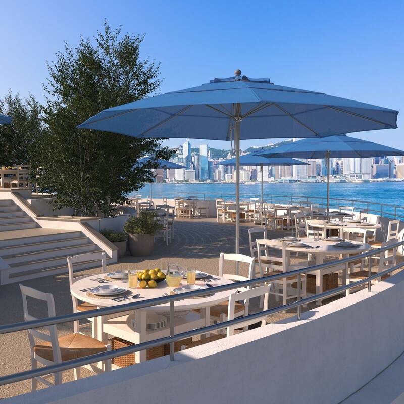 California Umbrella 11' Rd Aluminum Frame, Fiberglass Rib Market Umbrella, Push Open, Anodized Silver Finish, Olefin Fabric