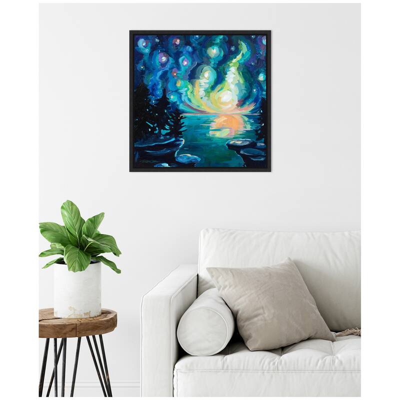 Kate and Laurel Sylvie Starry Sky in Teal Framed Canvas by Rachel Christopoulos