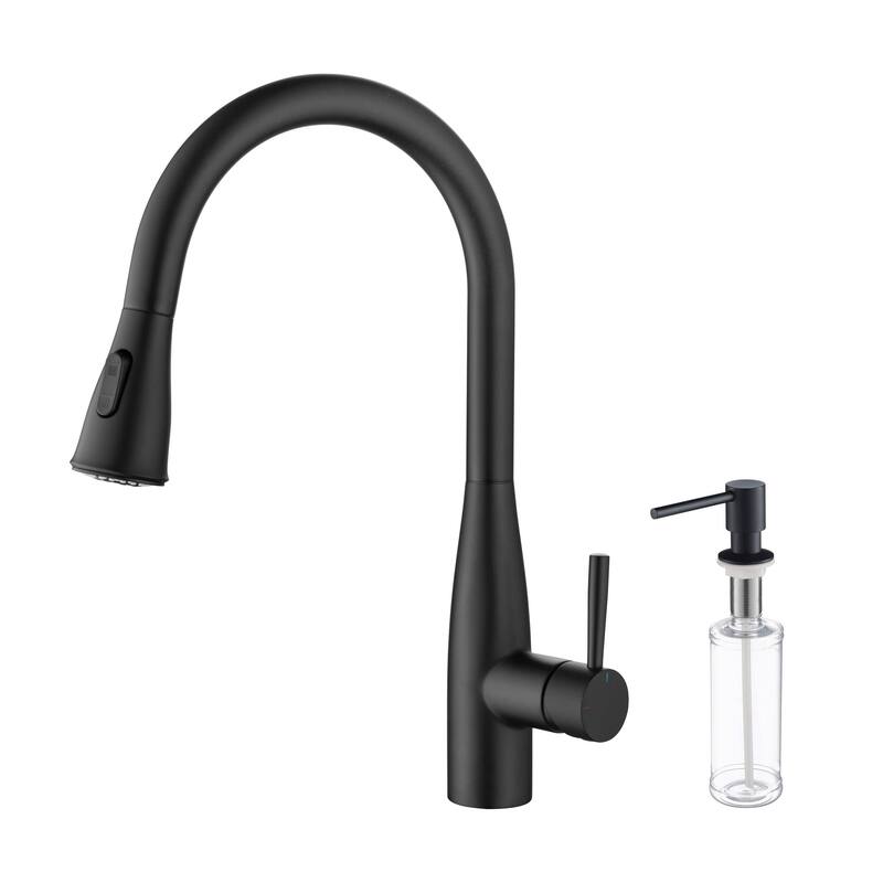 Bari-T Single Handle Pull Down Kitchen Sink Faucet - Matte Black W/ Soap Dispenser