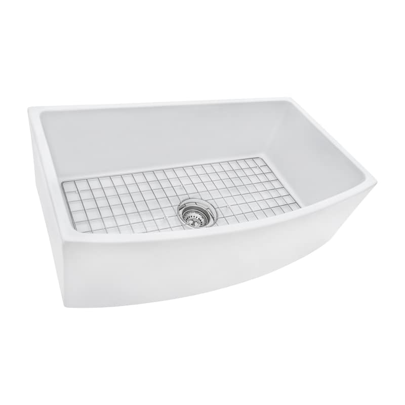 Ruvati 33 inch Fireclay White Farmhouse Kitchen Sink Bow Front Curved Apron Single Bowl - RVL2398WH