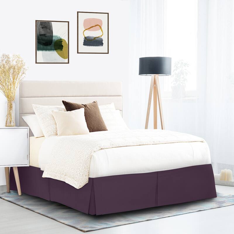 Clara Clark Pleated Bed Skirt-14 inch Tailored Drop - Soft Double Brushed Premium Microfiber Ruffle Bed Skirt - Includes 8 Pins - Purple - Twin