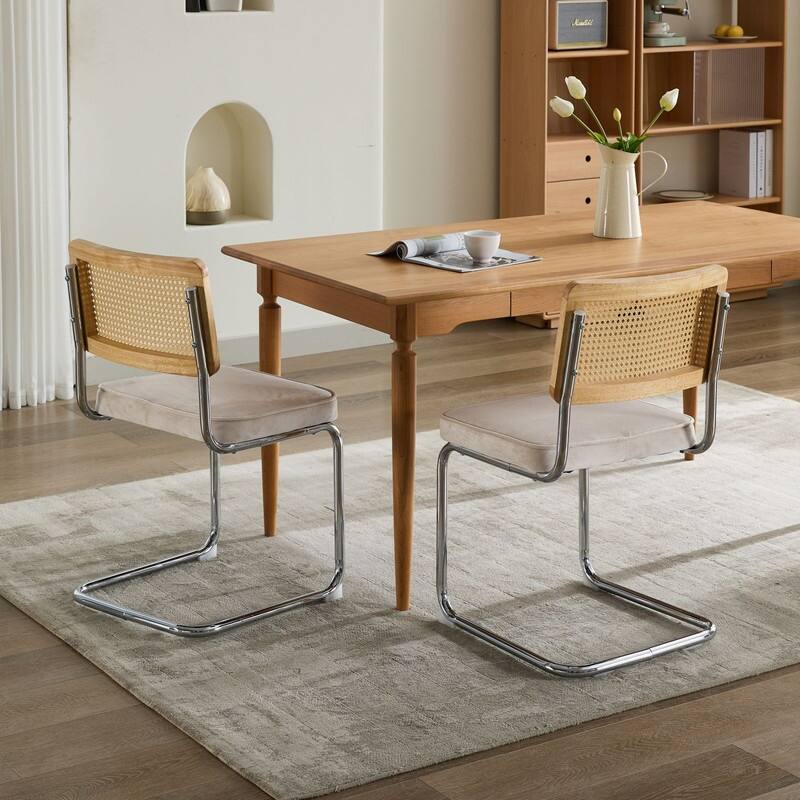31.9''H Velvet Rattan Dining Chairs Set of 2 - N/A