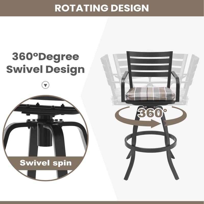 Pellebant Outdoor Patio Swivel Aluminum Bar Stools with Sunbrella Cushion - 18.51 in L x 18.51 in W x 45.28 in H