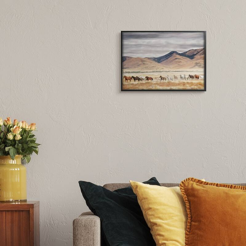 Stupell Wild Horses Roaming Across Western Landscape Framed Giclee Texturized Art by PH Burchett