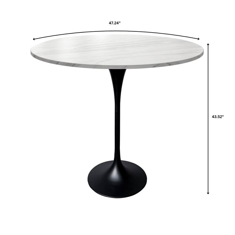 LeisureMod Verve 48" Round Dining Table with Sintered Stone TableTop and Black Steel Base for Kitchen & Dining Room