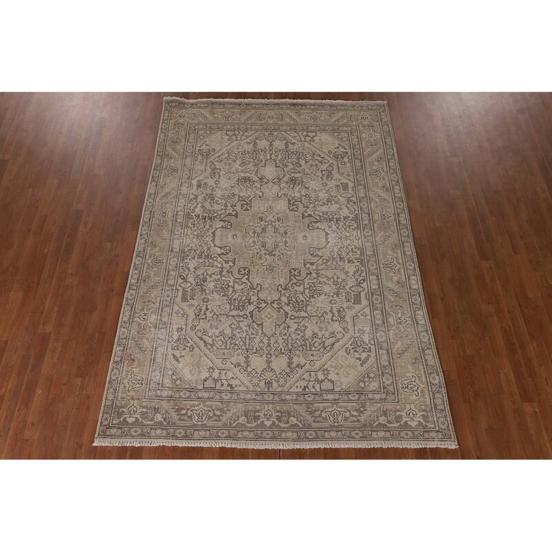 Distressed Tabriz Persian Vintage Rug Handmade Medallion Wool Carpet - 6'5"x 9'6"