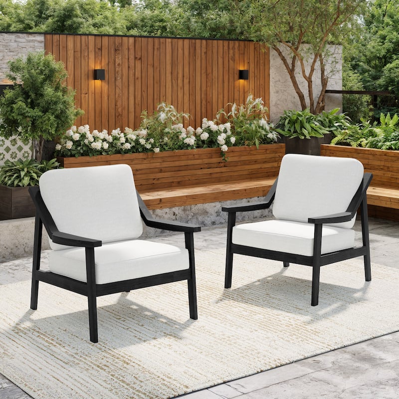 Solid Wood Outdoor Arm Chair Loveseat with Cushion - Black/Beige - 2 Club chairs