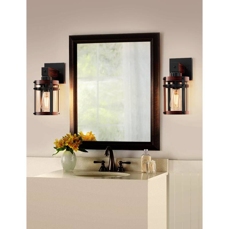 YANSUN Vintage Indoor Wall Sconce,Farmhouse Wall Lighting Fixture with Large Glass Shade for Hallways - 12.8 in.
