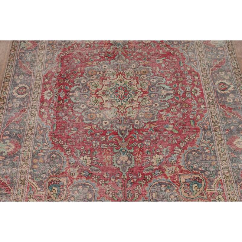 Geometric Tabriz Persian Vintage Area Rug Handmade Wool Carpet - 7'8"x 11'3"
