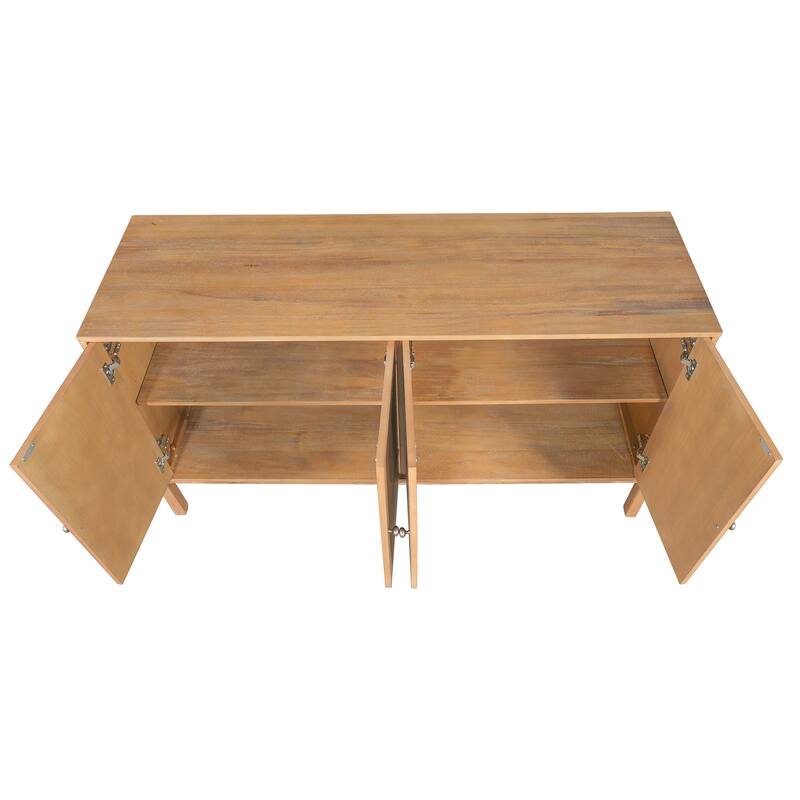 Vintage Sideboard Buffet Cabinet, 34.2" H 4-Door Storage Cabinet with Metal Handles, Brown Finish for Dining Room or Living Room