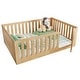 preview thumbnail 24 of 37, Queen Size Montessori Floor Bed with Door & High Fence, Solid Wood Low-Profile Sleep and Play Bed Frame
