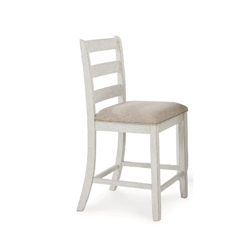 Kemo 7pc Counter Height Dining Table Set, 6 Ladderback Chairs, White Brown