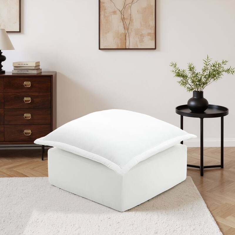 31.7"W Oversized Chenille Upholstered No Assembly Square Ottoman - Beige