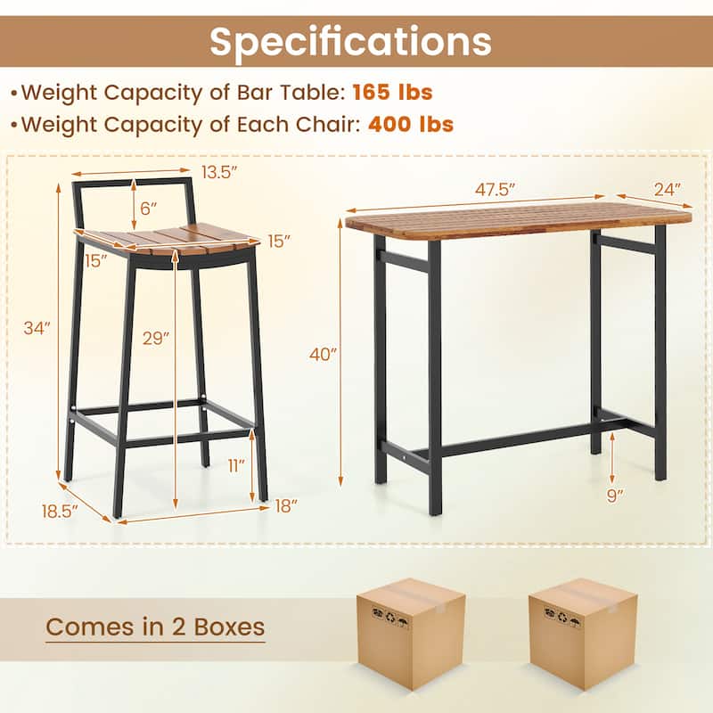 Gymax Acacia Wood Patio Table & Chair Set 5 Pcs Outdoor Dining Set w/