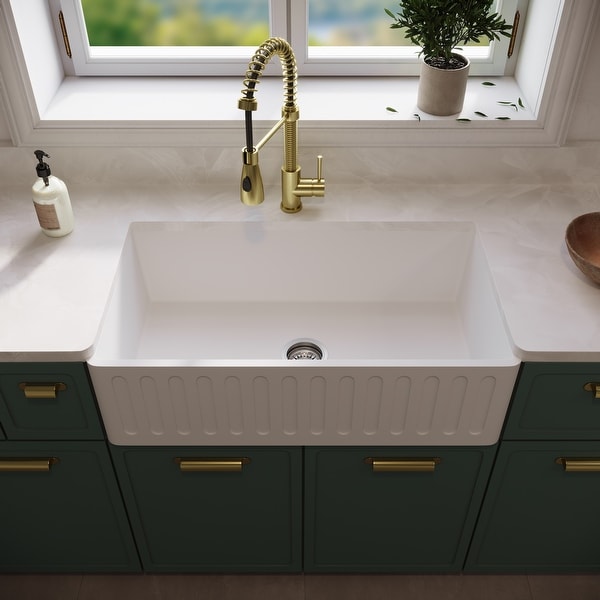 VIGO White 33-inch Matte Stone Farmhouse Kitchen Sink