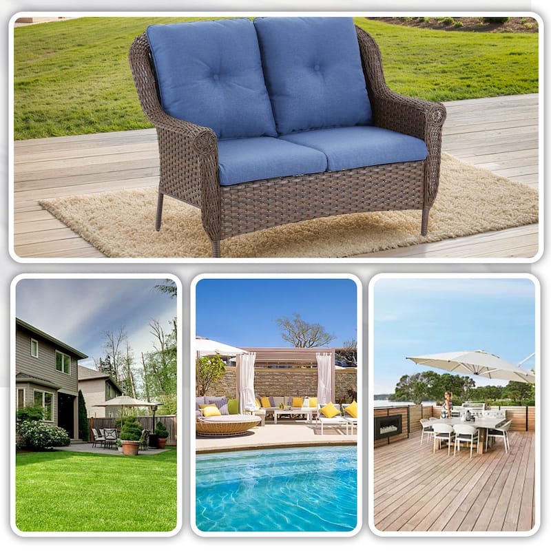 Loveseat Outdoor Patio Sofa Couch Brown - Blue