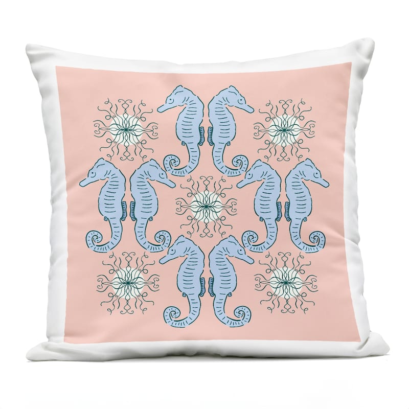 Stupell Symmetrical Coral Seahorse Pattern Printed Outdoor Throw Pillow Design by Sazerelli Designs - Accent - Polyester - Pink - Single