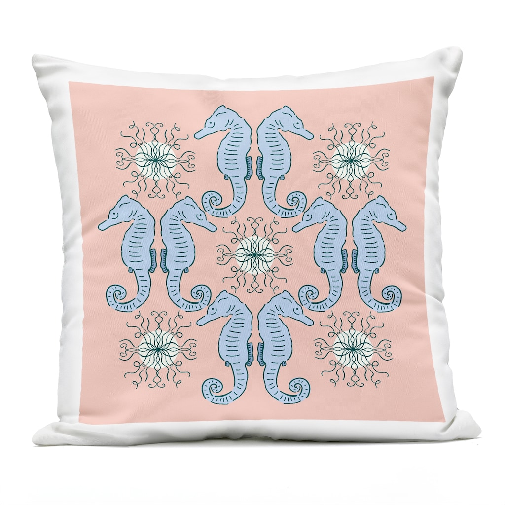 Stupell Symmetrical Coral Seahorse Pattern Printed Outdoor Throw Pillow Design by Sazerelli Designs