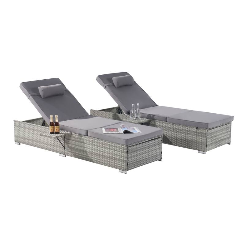 Set of 2 Outdoor Rattan Chaise Lounge with Adjustable Backrest