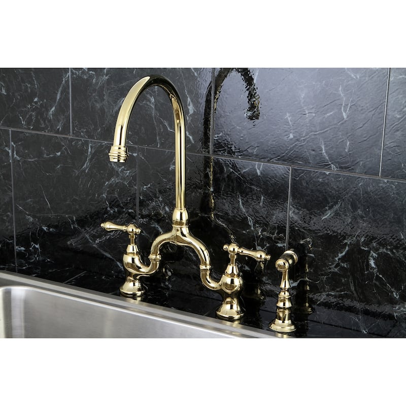 English Country Kitchen Bridge Faucet with Brass Sprayer