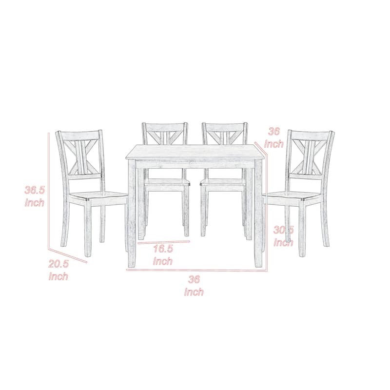 Ivy 5 Piece Dining Set, Square Top Table, 4 X Back Chairs, Brown Solid Wood