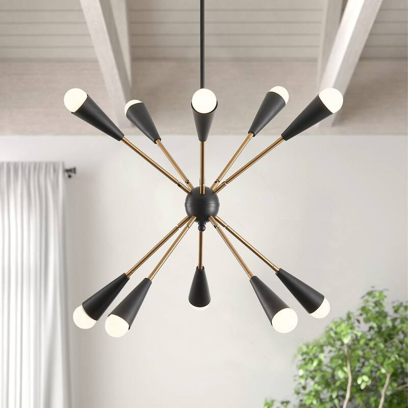 10-Lights Modern Sputnik Linear Chandelier - 29.2"D×4.7"W×72.8"H(Adjustable) - Black - 29.2"D×4.7"W×72.8"H(Adjustable)