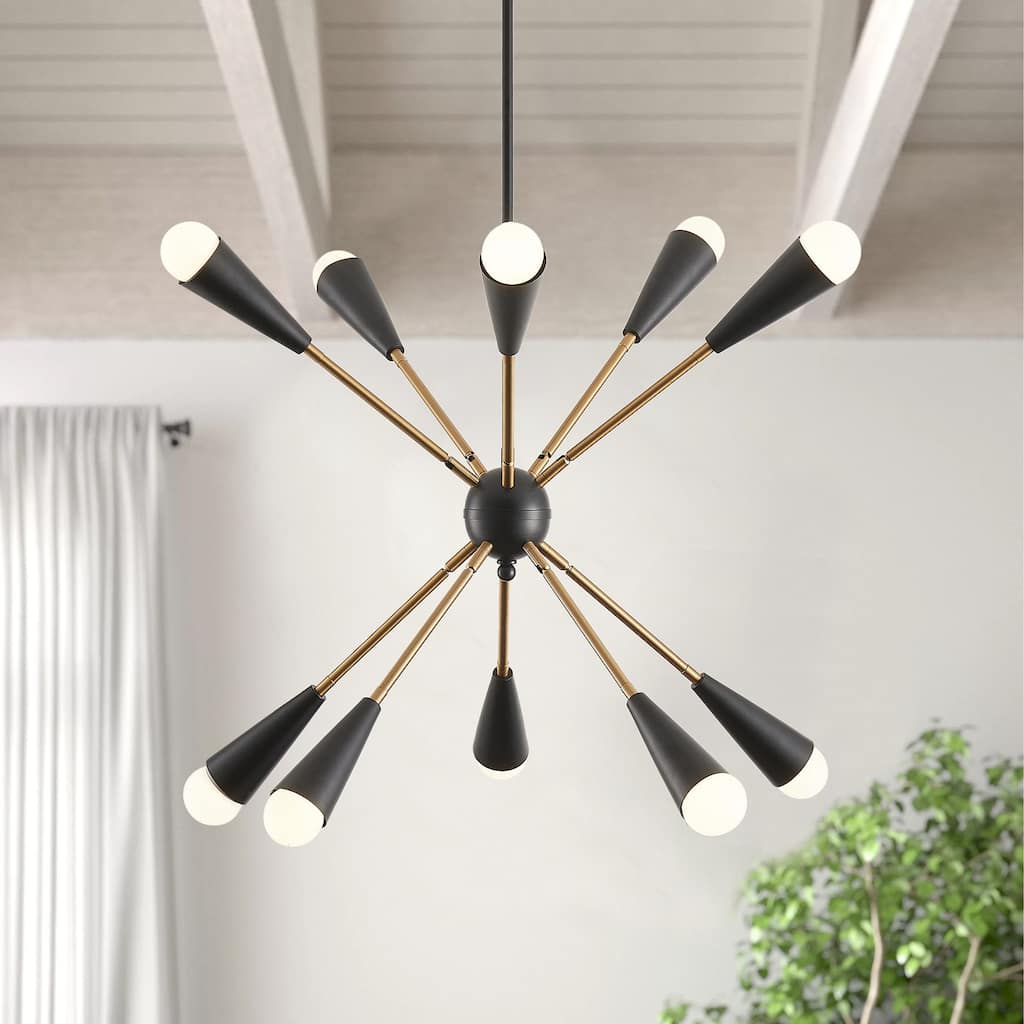 10-Lights Modern Sputnik Linear Chandelier - 29.2"D×4.7"W×72.8"H(Adjustable)