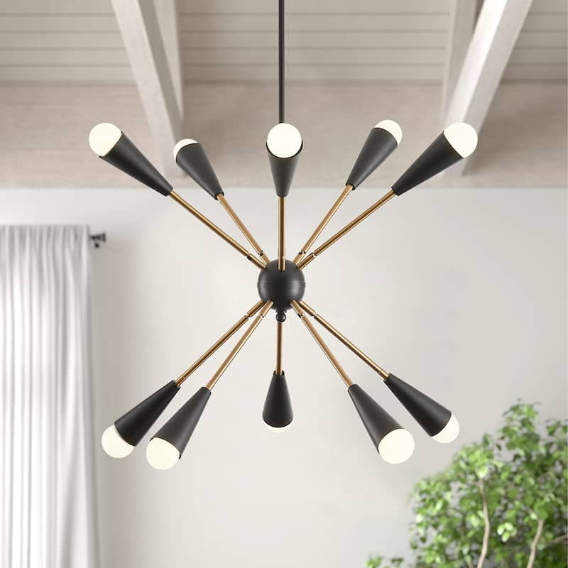 Modern Sputnik Black and Gold Linear Chandelier for Living Room Kitchen