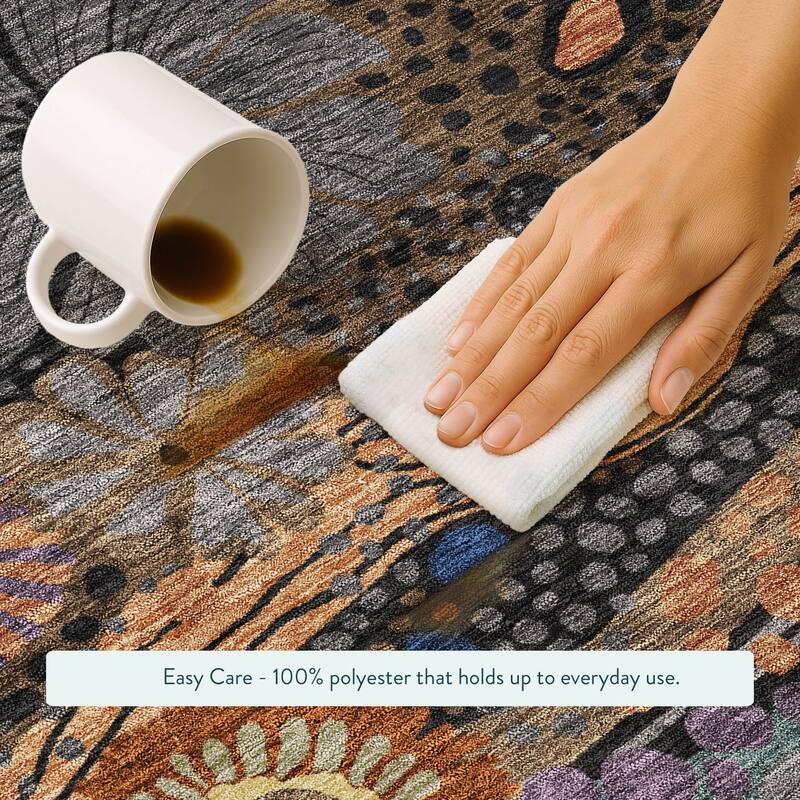 Machine Washable Indoor/ Outdoor Whimsy Floral Chantille Rug