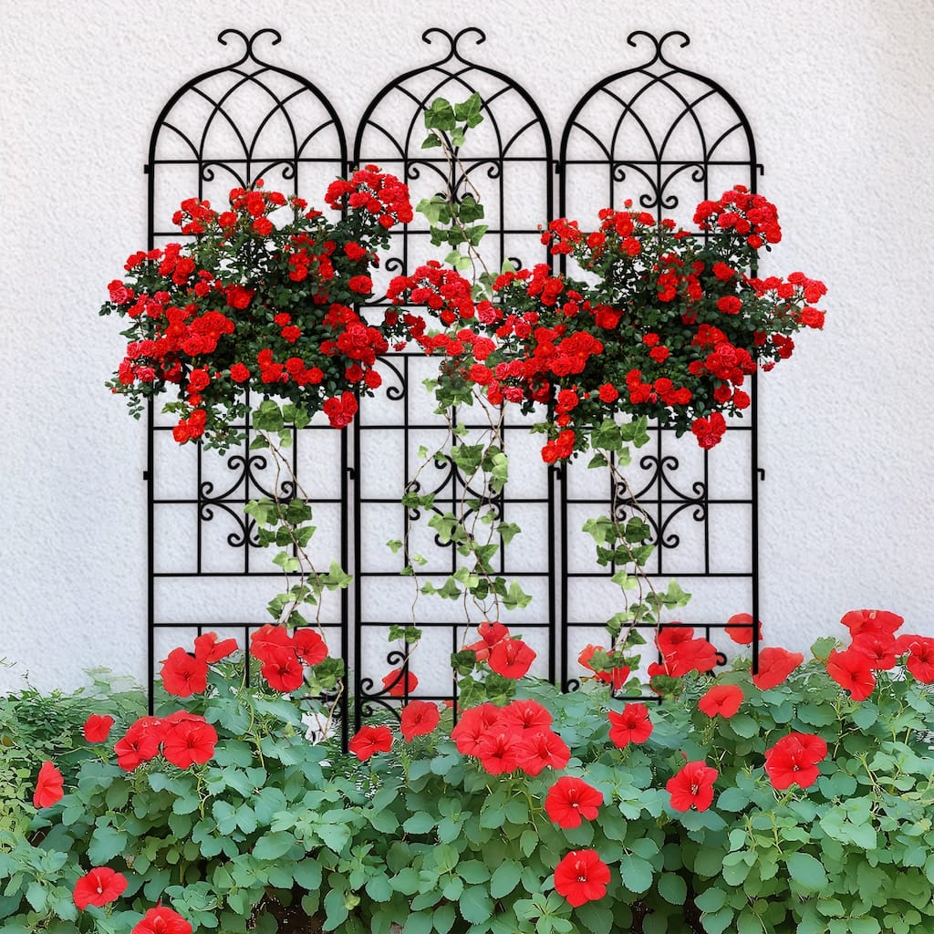 3 Pack Metal Trellis, 87 Inch Garden Trellis, Rustproof Iron Trellis, Climbing Plants Support, Arched Flower Grid Panel