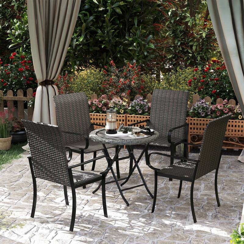 2-Piece Outdoor Hand-Woven PE Rattan Patio Chairs Set with Steel Frame and High Backrest - 23.6" W x 26.8" D x 40.6" H