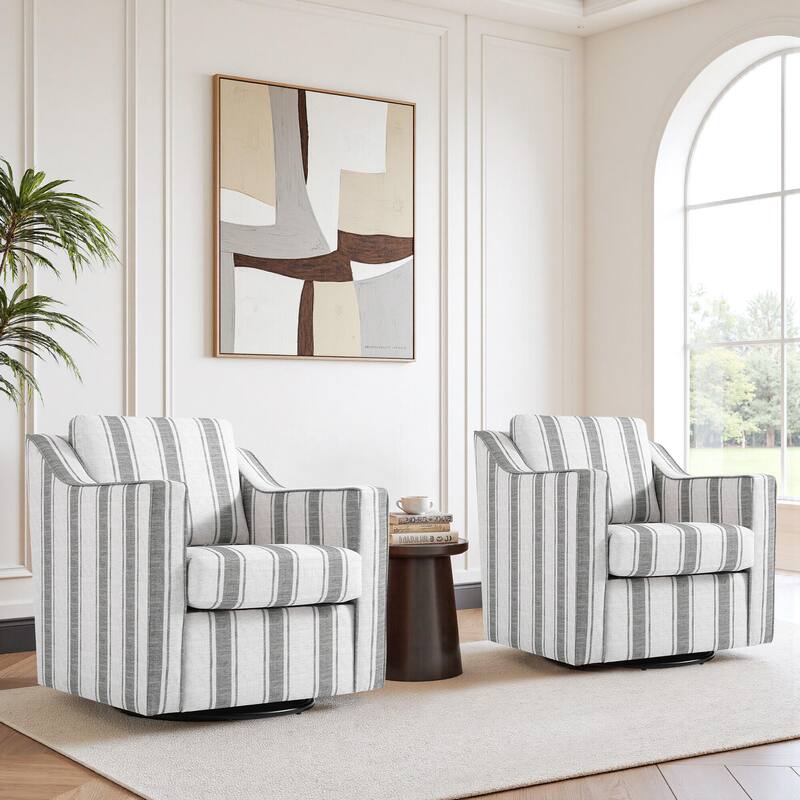Chenille/Leather Swivel Barrel Chair(Set of 2) Modern Club Chair by UIXE