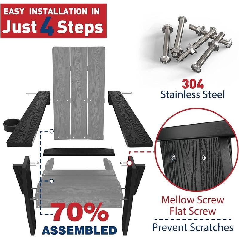 WINSOON All Weather HIPS Outdoor Cup Holder Adirondack Chairs Set of 4