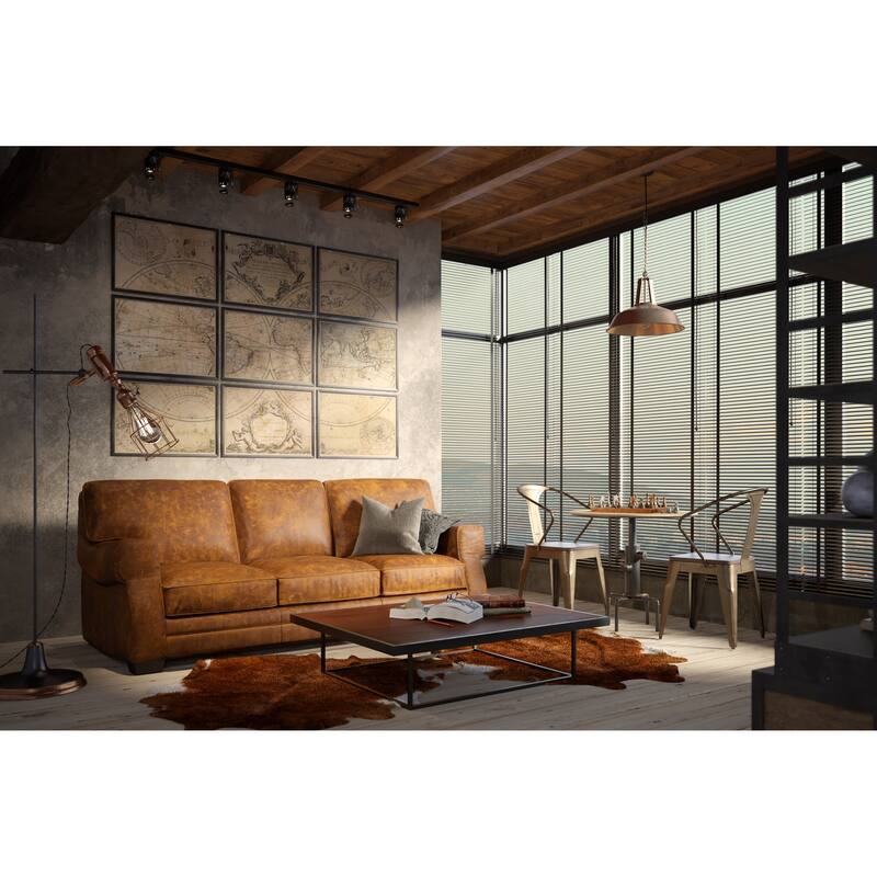 Cordova 100% Top Grain Leather Mid-century Manual Push-Back Recliner