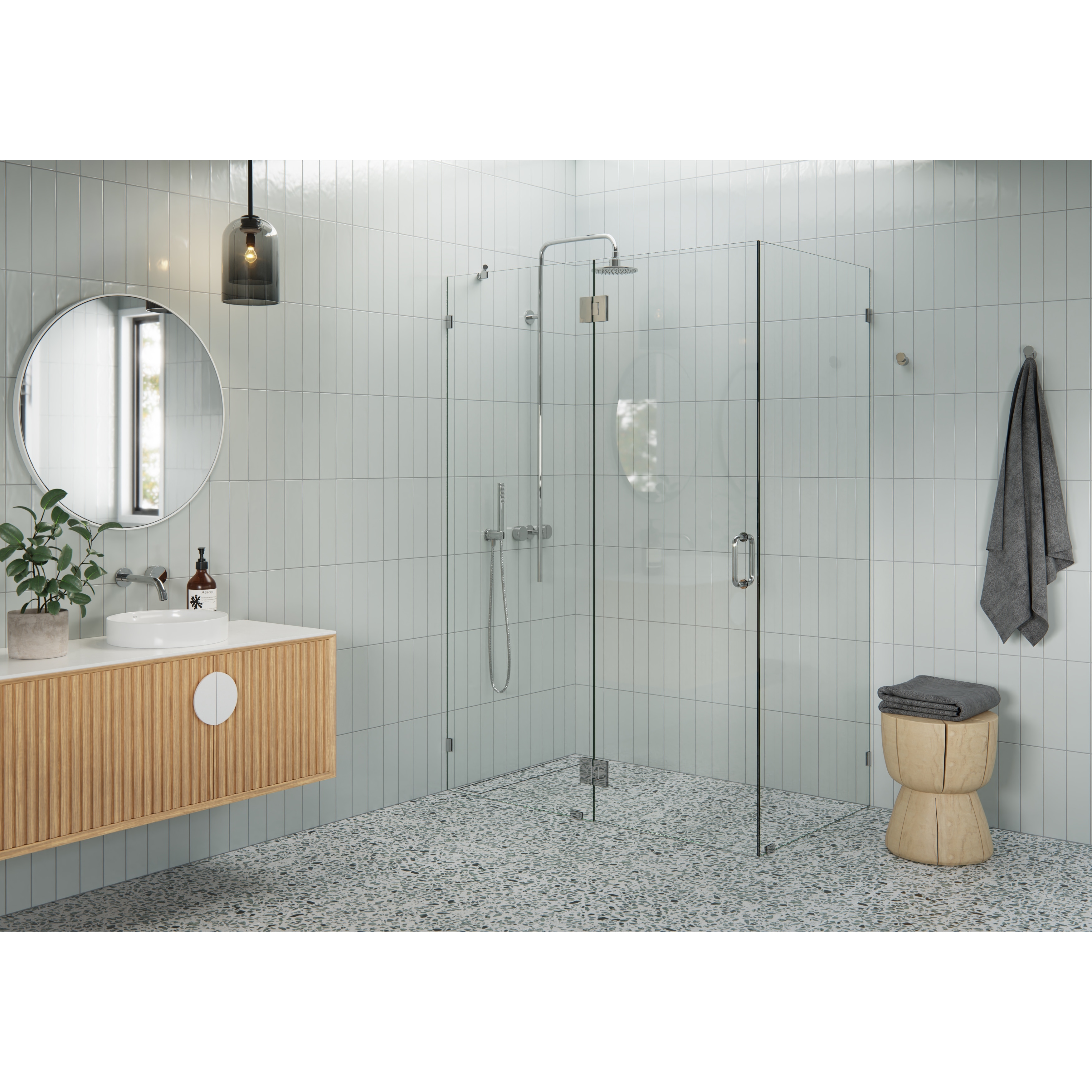 Glass Warehouse 78" x 54" x 32" Frameless 90 Degree Shower Enclosure - Glass Hinge