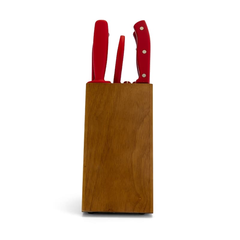 Leavenworth 14 Piece Stainless Steel Knife Set with Wood Block in Cherry Red