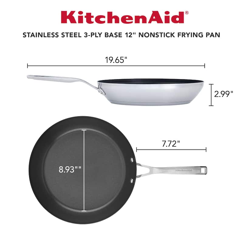 KitchenAid 3-Ply Base Stainless Steel Nonstick Induction Frying Pan, 12-Inch, Brushed Stainless Steel