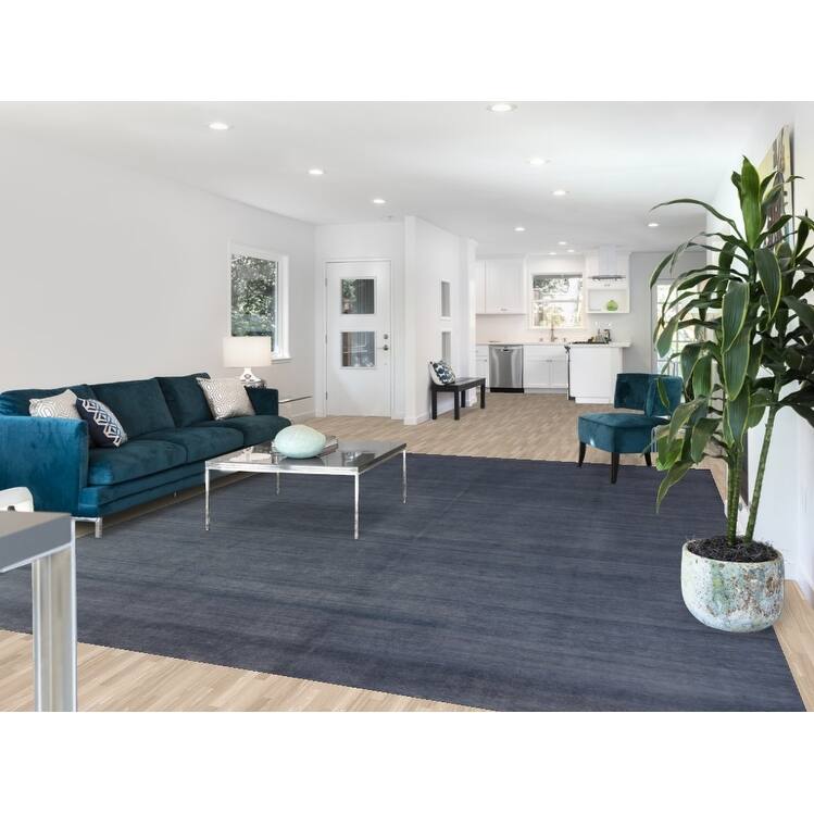 Hand Knotted Oriental 100% Wool Carpet Modern Solid Navy Blue & Blues Gabbeh Area Rug - 12' 0'' X 9' 5''