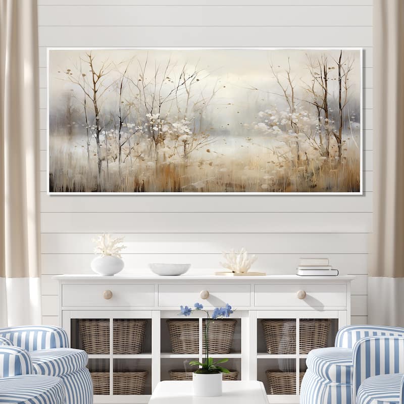 Designart "Winter Meadow View Calmness II" Meadow Grey Wall Decor - Traditional Bedroom Framed Canvas Wall Art
