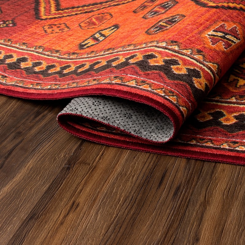 My Magic Carpet Phoenix Kilim Garnet Machine Washable Area Rug