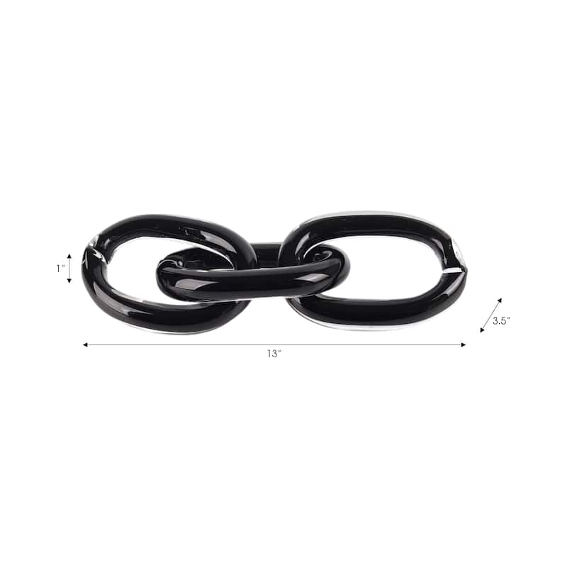 Glass Sculpture Modern Chain Link Decorative Figurine - 13" Black - 13" x 3.5" x 1"