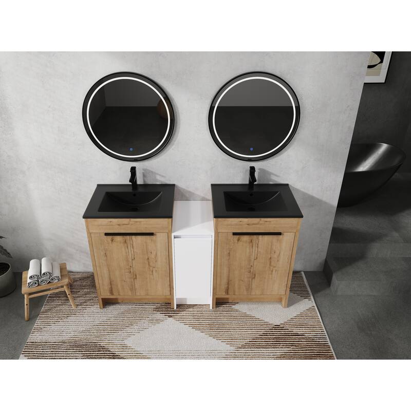 72" Freestanding Bathroom Vanity Set with Adjustable Storage Cabinets, Black Ceramic Sink