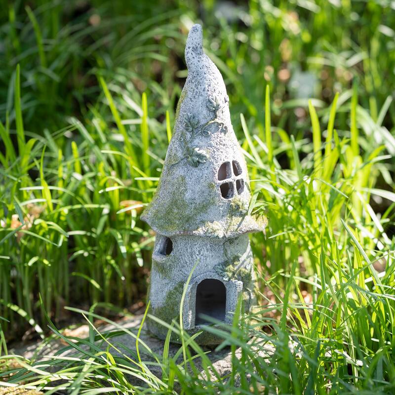 12 in. Faux Moss Resin Fairy Cottage Statuary