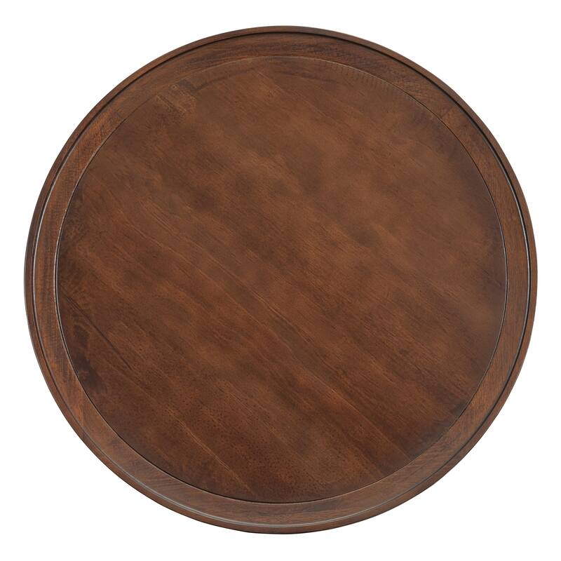 2-Tiered Round Wood Coffee Table with Storage Rattan Base in 31.3''