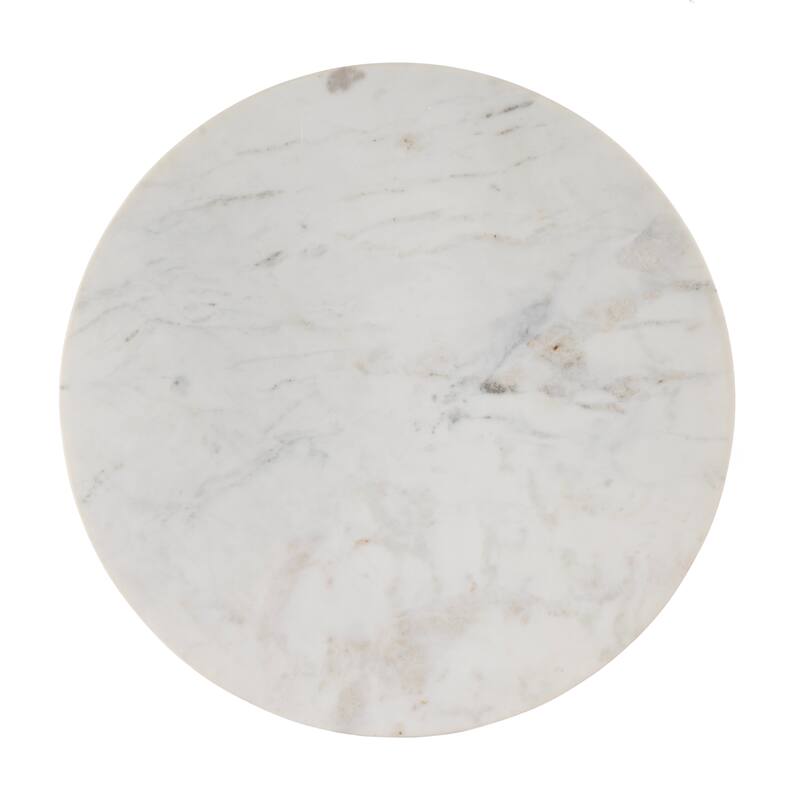 Georgia 22 in. W Round Wood and Marble Ribbed Side Table