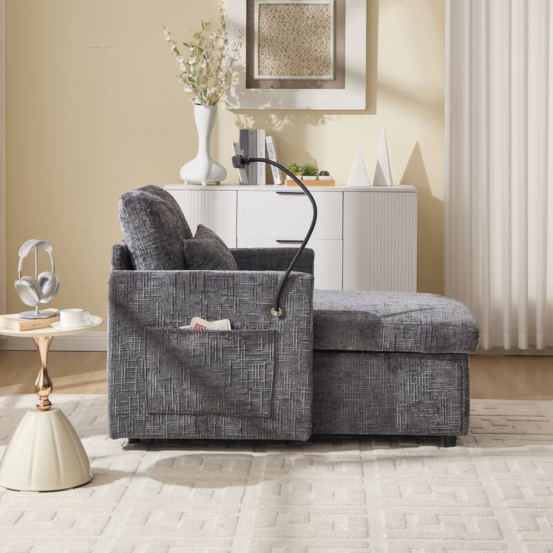 Anmytek Chenille Multifunctional Lazy Sofa Recliner with Storable Backrest Phone Holder Single Leisure Chair