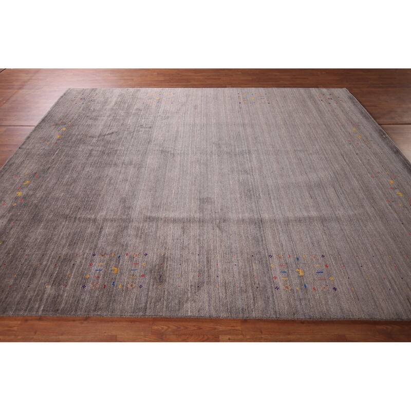 Earth Tone Gabbeh Oriental Area Rug Hand-Knotted Wool Carpet - 8'2" X 9'10"