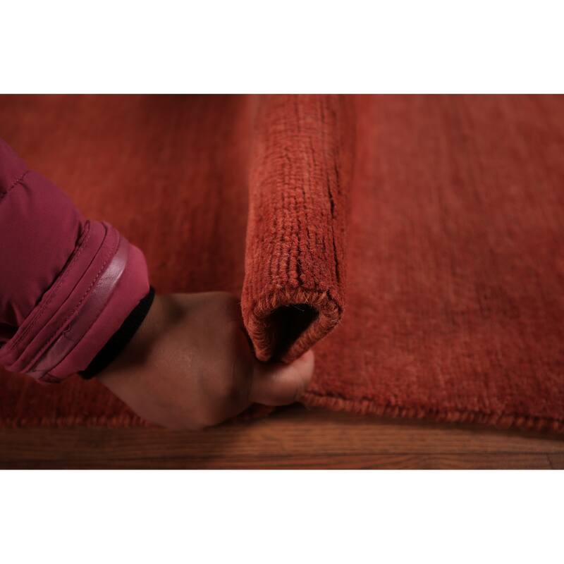 Modern Gabbeh Oriental Area Rug Hand-Knotted Orange Wool Carpet - 7'11" x 9'7"